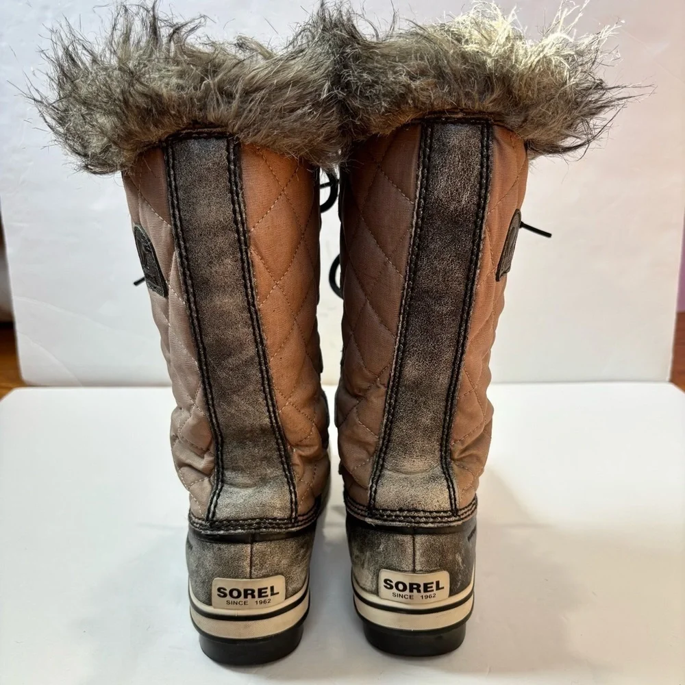 Sorel Tofino Gray Tan Waxed Canvas Leather outdoor Waterproof Snow Boots Sz 8.5